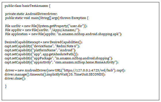 test to open amazon application in your mobile application